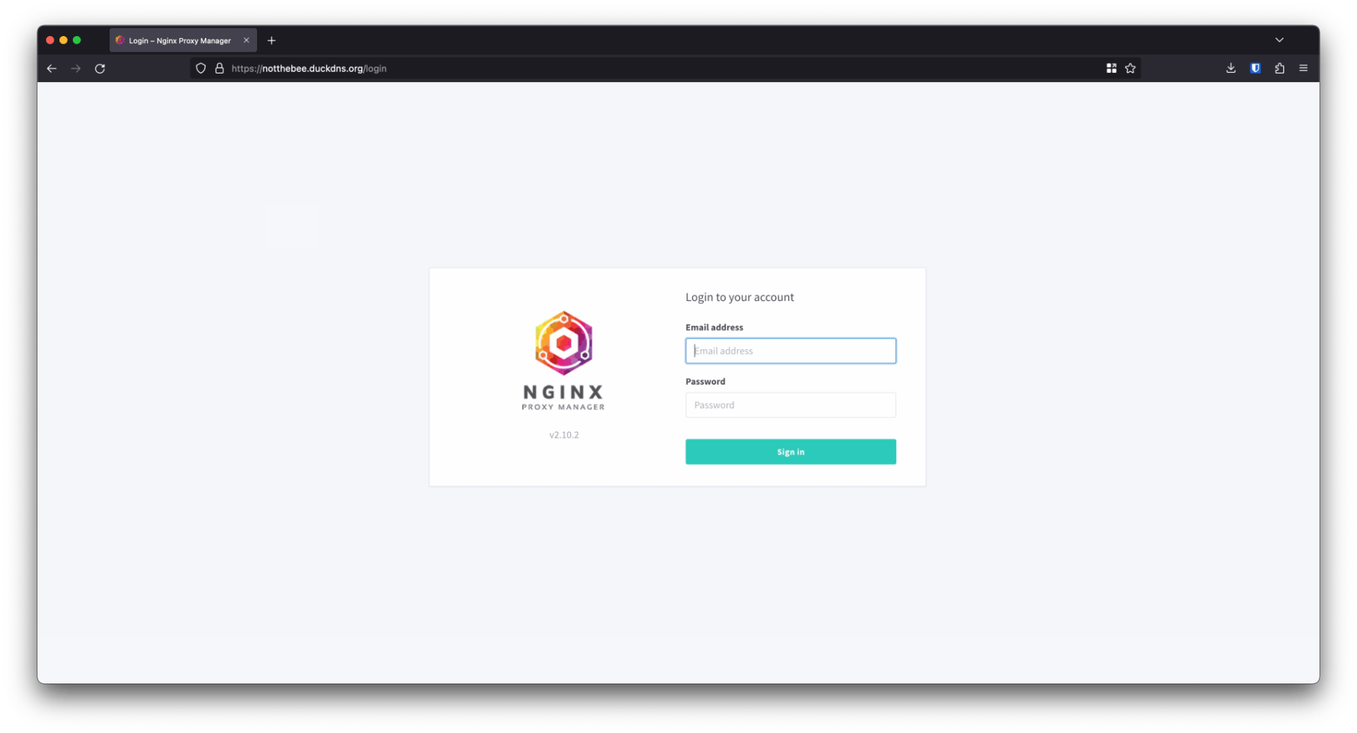 Nginx Proxy Manager Log in Screen